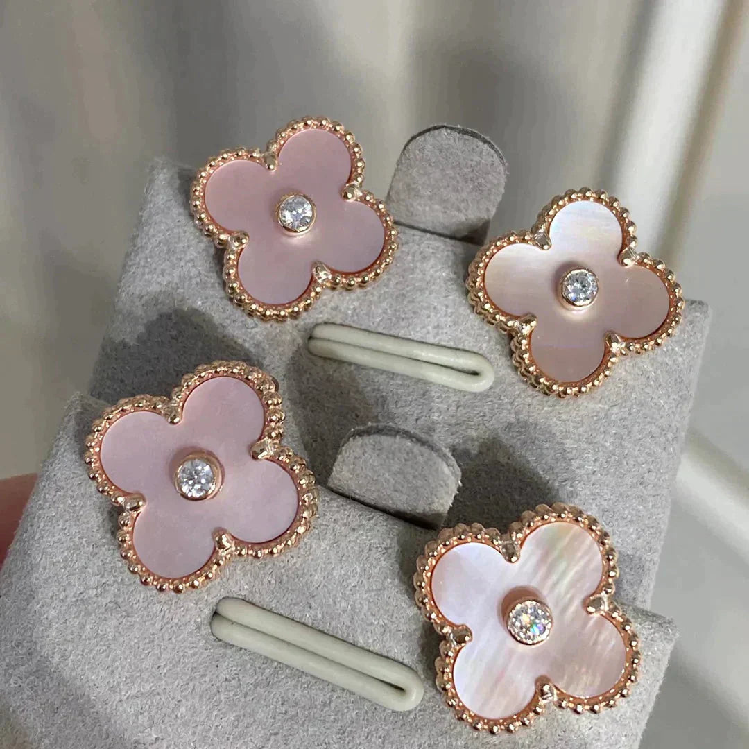 ¡®Glow Jewelry¡¯CLOVER MEDIUM 1 MOTIVE ROSA PERLMUTT DIAMANT OHRRINGE