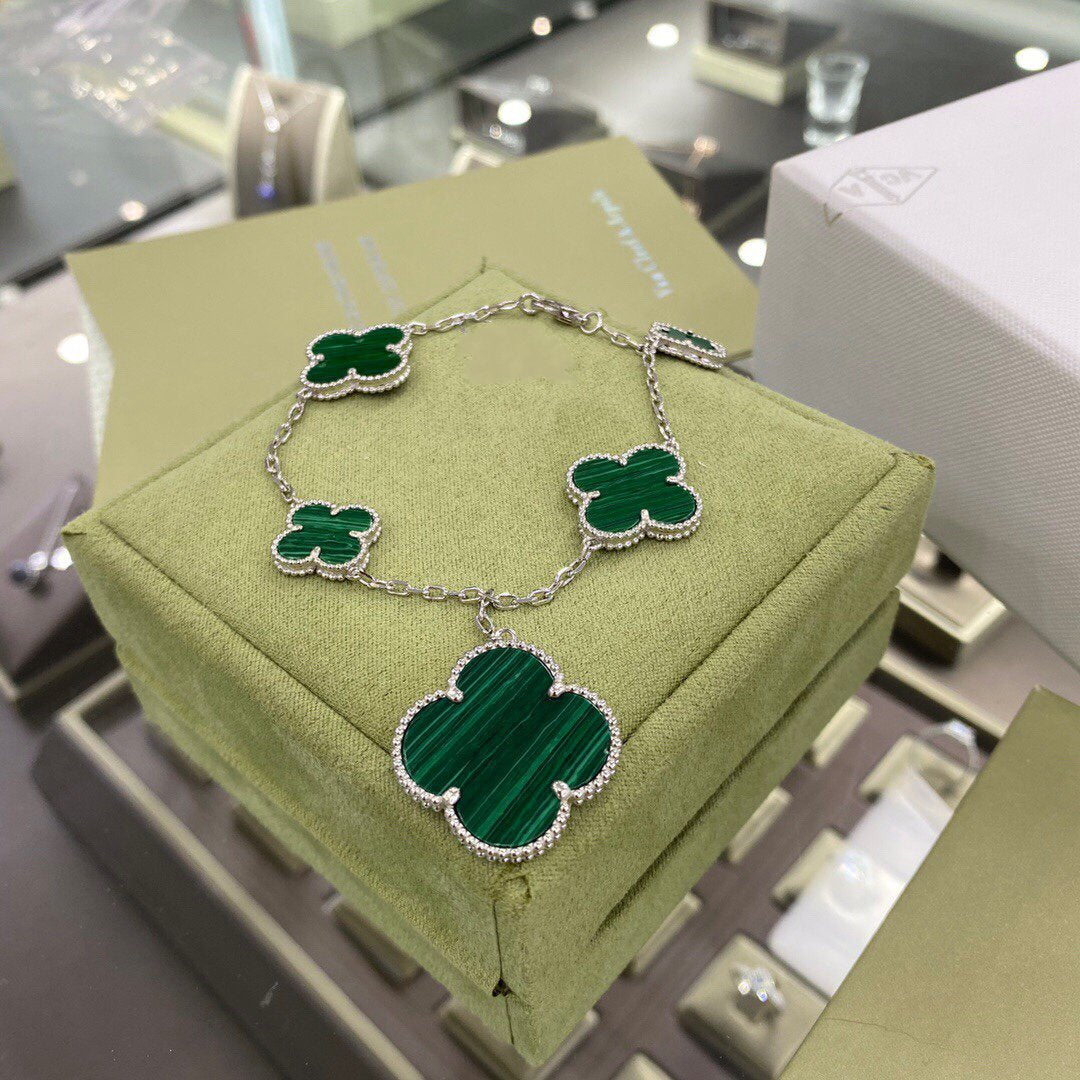 ¡®Glow Jewelry¡¯CLOVER 5 MOTIFS SILBER MALACHIT ARMBAND