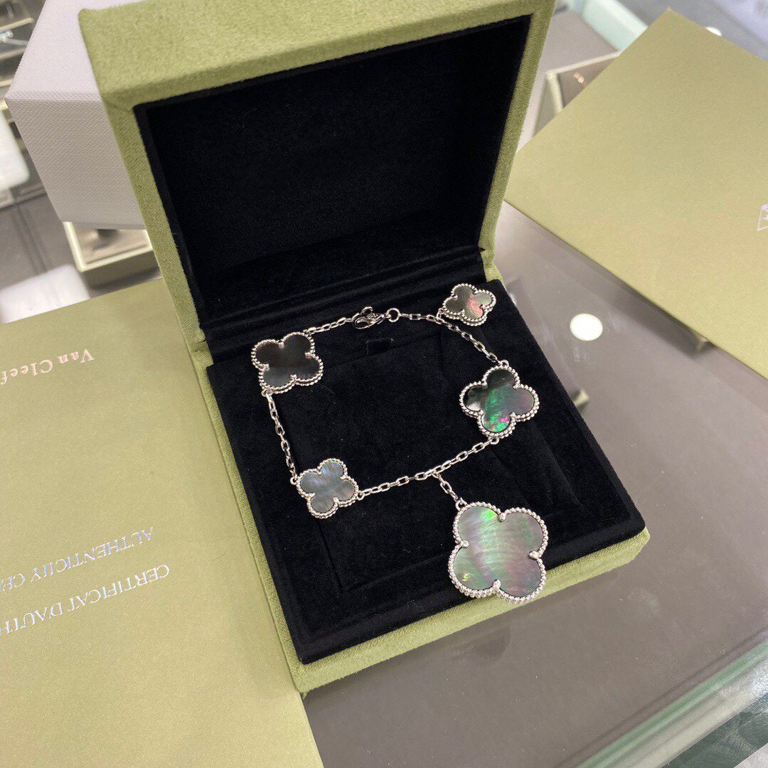 ¡®Glow Jewelry¡¯CLOVER 5 MOTIFS SILBER DUNKEL MOP ARMBAND