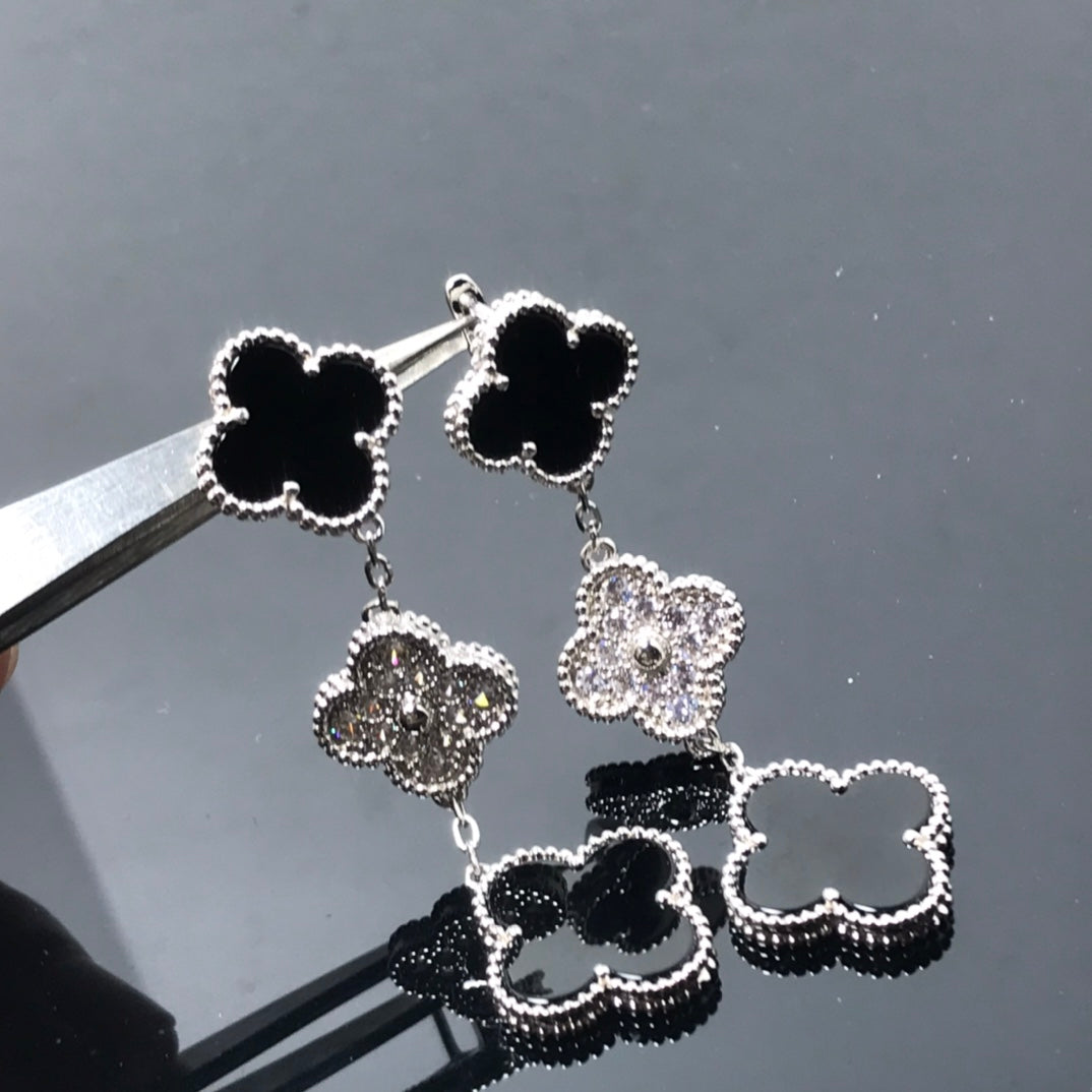 „Glow Jewelry“ CLOVER 3 MOTIV DIAMANT ONYX SILBER OHRRINGE