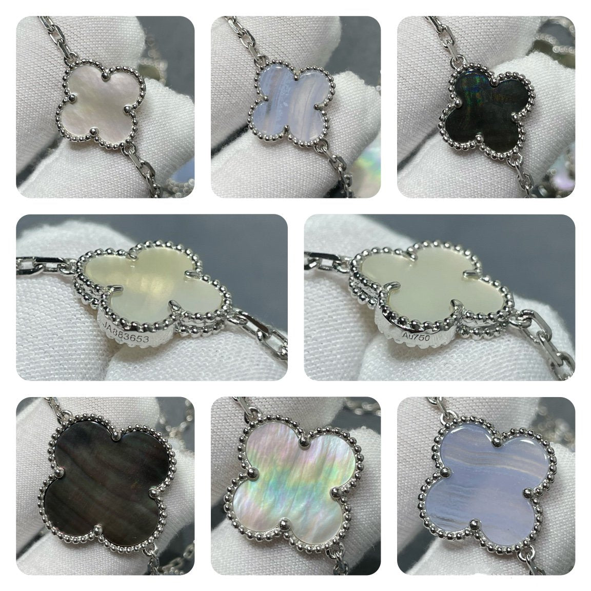 „Glow Jewelry“ KLEE 16 MOTIV CHALCEDON MOP SILBER HALSKETTE