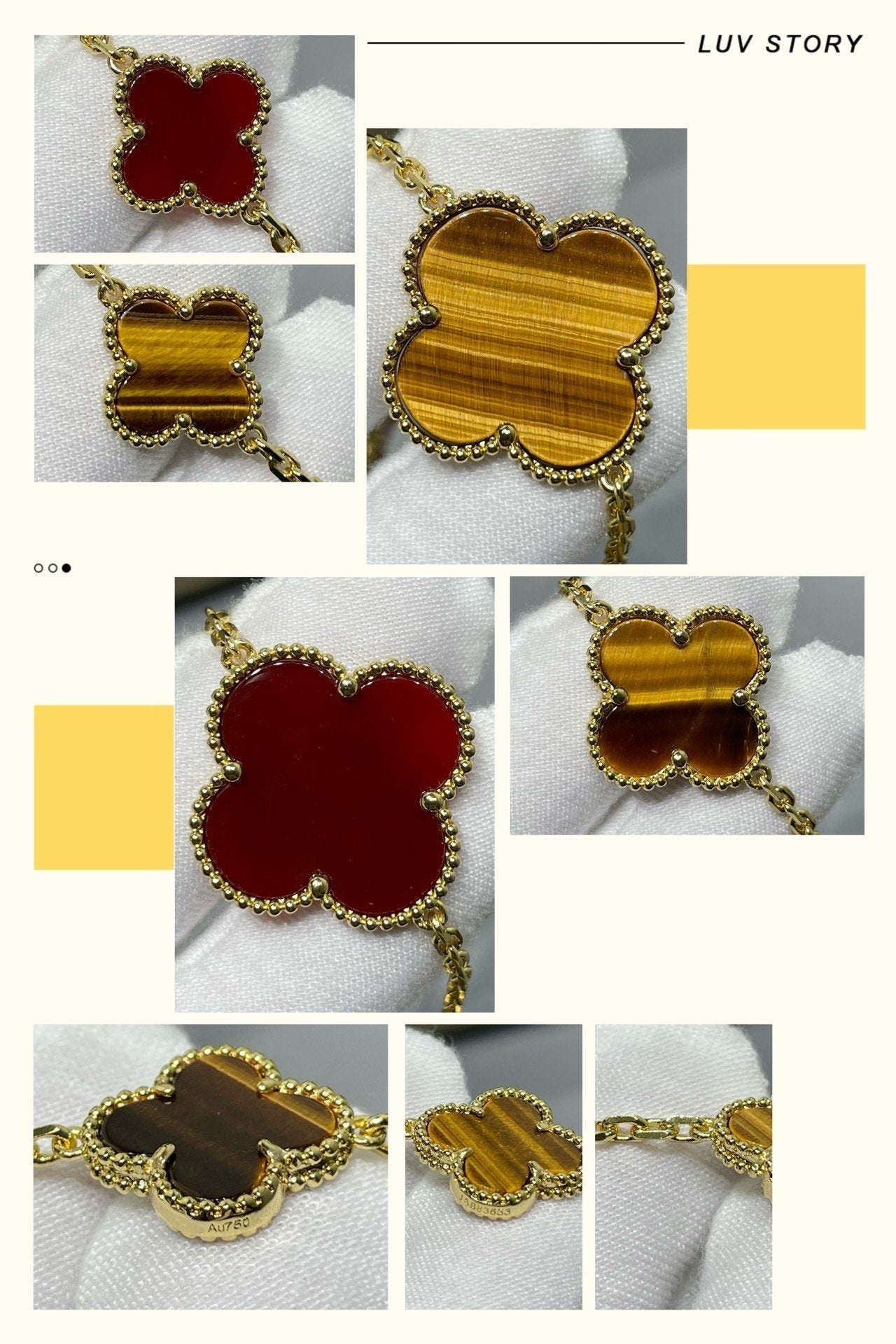 „Glow Jewelry“ KLEE 16 MOTIV KARNEOL TIGERAUGE ROSÉGOLD HALSKETTE