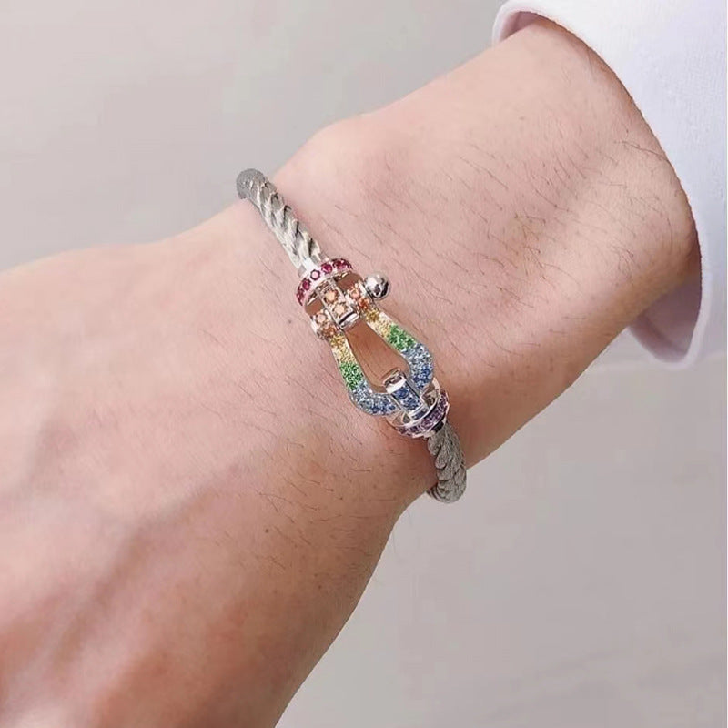 ¡®Glow Jewelry¡¯FORC LARGE HORSESHOE COLORED DIAMOND BRACELET SILVER