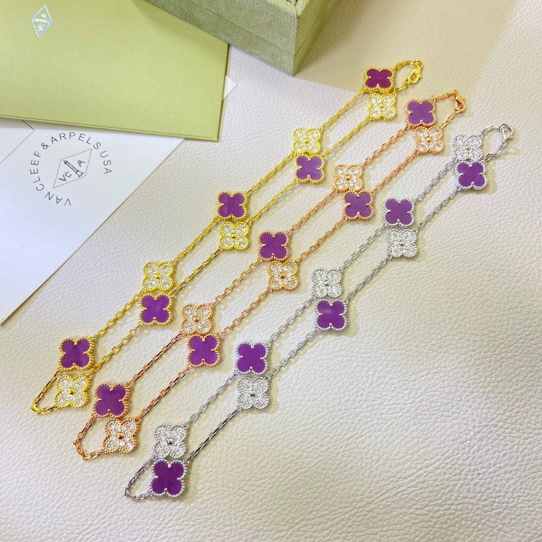 グロウジュエリー クローバー 10モチーフ パープルバイオレット ダイヤモンドネックレス