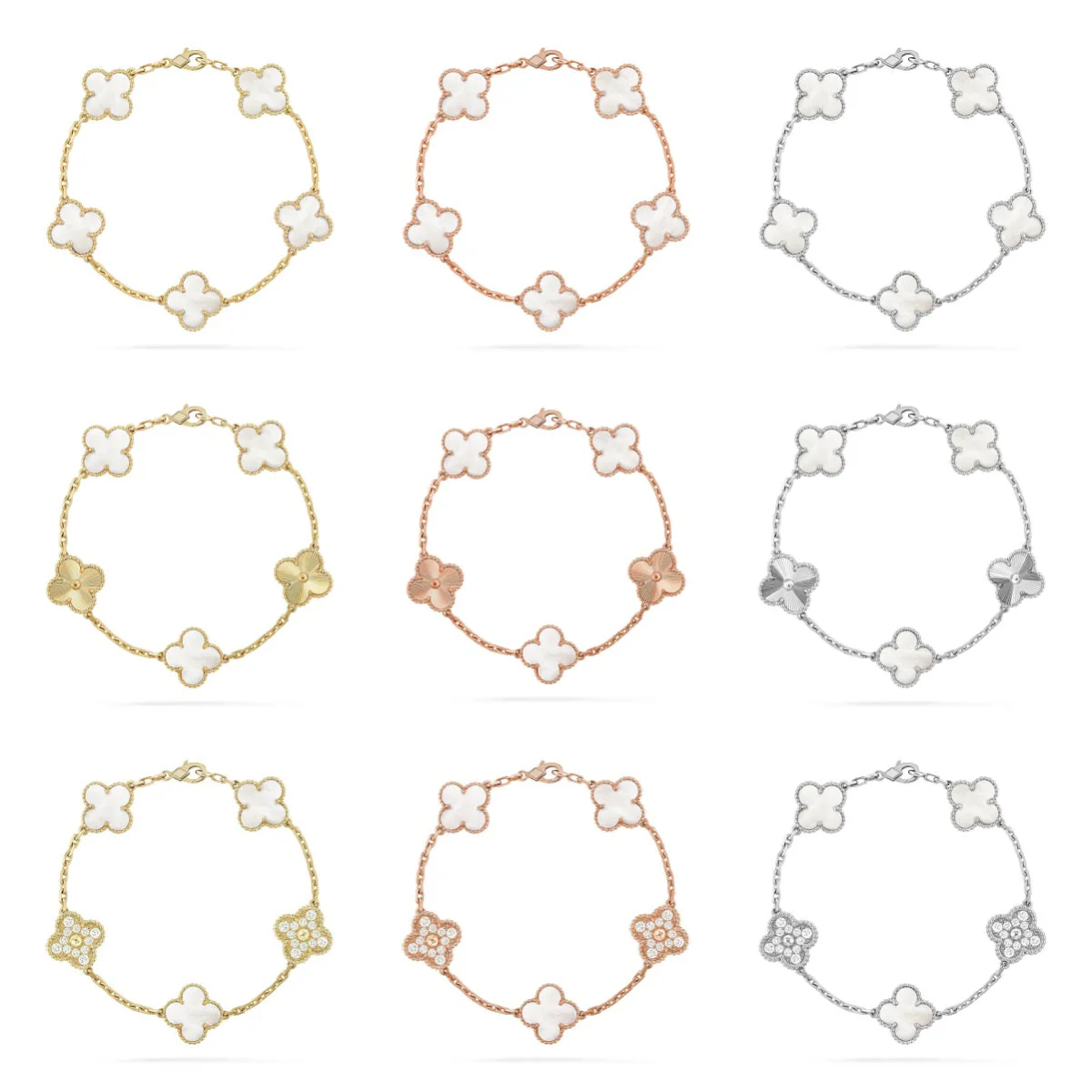 [Glow Jewelry]CLOVER WHITE PEARL MOP 5 MOTIF BRACELET COLLECTION