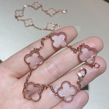 [Glow Jewelry]Neues ROCK CRYSTAL ARMBAND MIT 5 KLEEBLÄTTERN