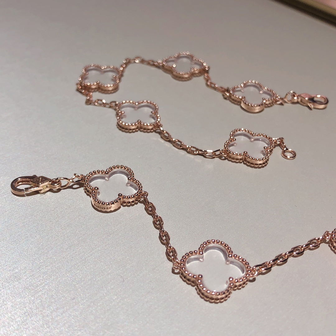 [Glow Jewelry]Neues ROCK CRYSTAL ARMBAND MIT 5 KLEEBLÄTTERN