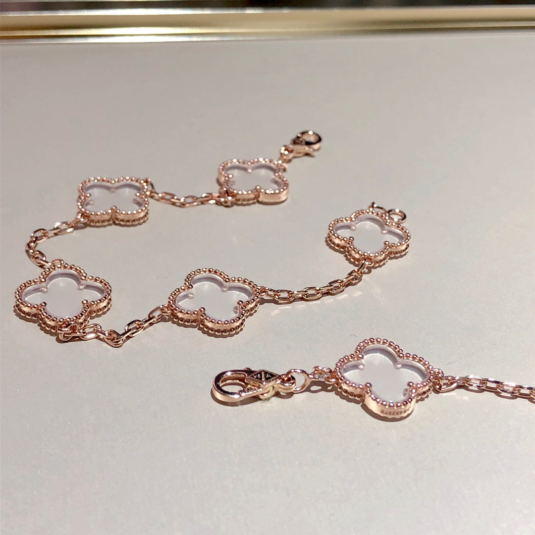 [Glow Jewelry]Neues ROCK CRYSTAL ARMBAND MIT 5 KLEEBLÄTTERN