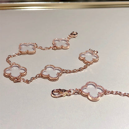 [Glow Jewelry]Neues ROCK CRYSTAL ARMBAND MIT 5 KLEEBLÄTTERN
