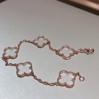 [Glow Jewelry]Neues ROCK CRYSTAL ARMBAND MIT 5 KLEEBLÄTTERN