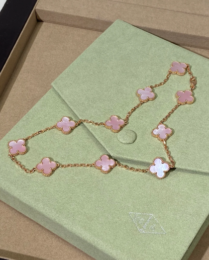 [Glow Jewelry Jewellery] Pink Necklace with Ten Clover Designs