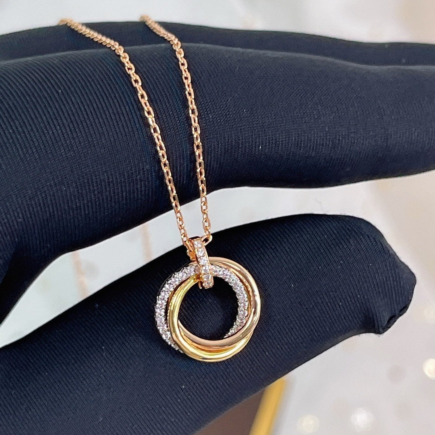 „Glow Jewelry“ TRINITY HALSKETTE SILBER GOLD ROTGOLD DIAMANTEN