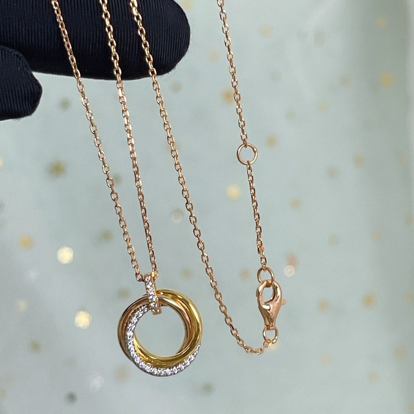 „Glow Jewelry“ TRINITY HALSKETTE SILBER GOLD ROTGOLD DIAMANTEN
