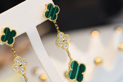 [Glow Jewelry]CLOVER EARRINGS GOLD MALACHITE DIAMOND 3 MOTIF