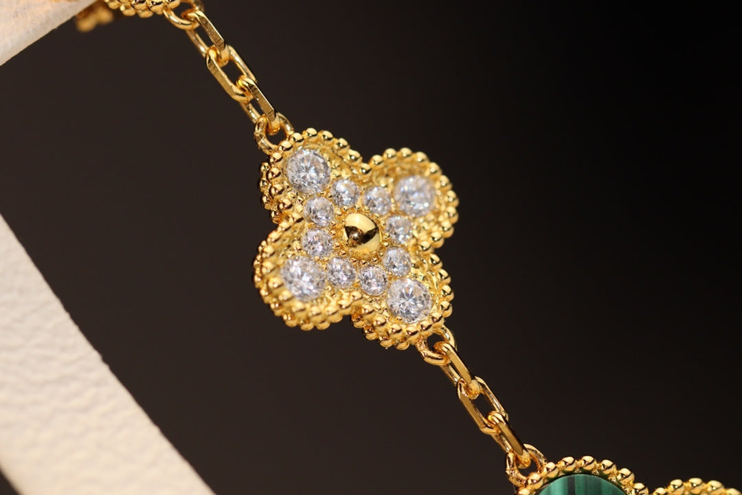 ¡®Glow Jewelry¡¯CLOVER EARRINGS GOLD MALACHITE DIAMOND 3 MOTIF