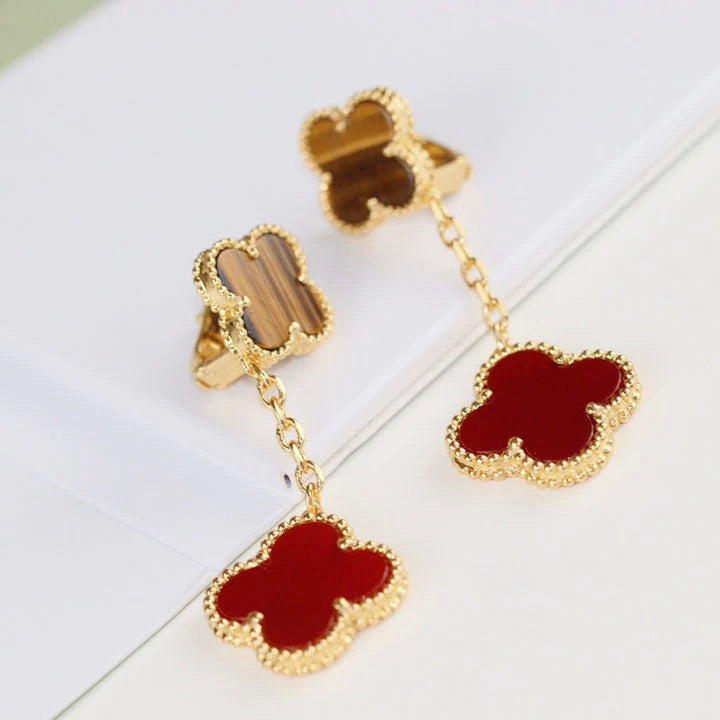 ¡®Glow Jewelry¡¯CLOVER  2 MOTIF  TIGER EYE CARNELIAN EARRINGS