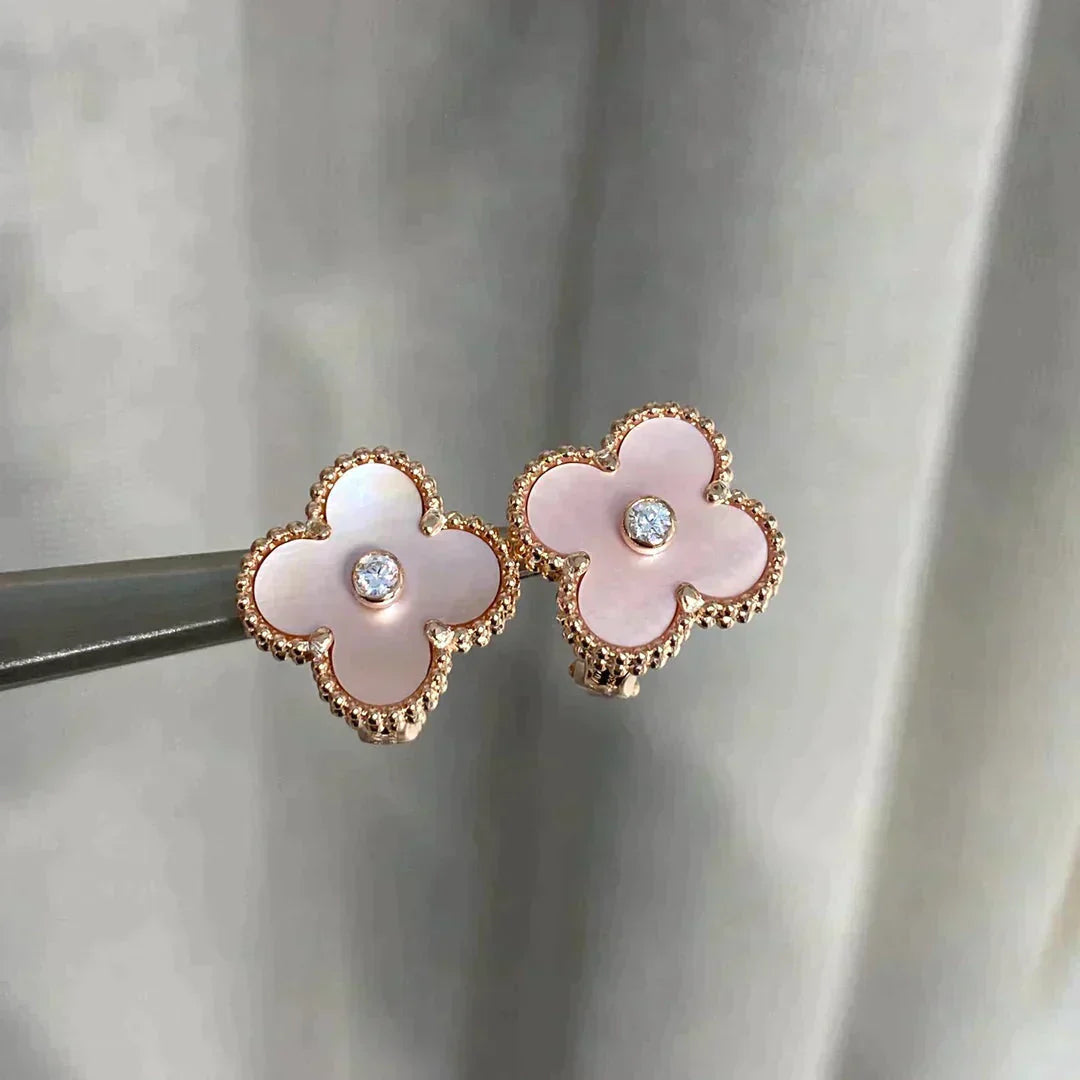 ¡®Glow Jewelry¡¯CLOVER MEDIUM 1 MOTIVE ROSA PERLMUTT DIAMANT OHRRINGE