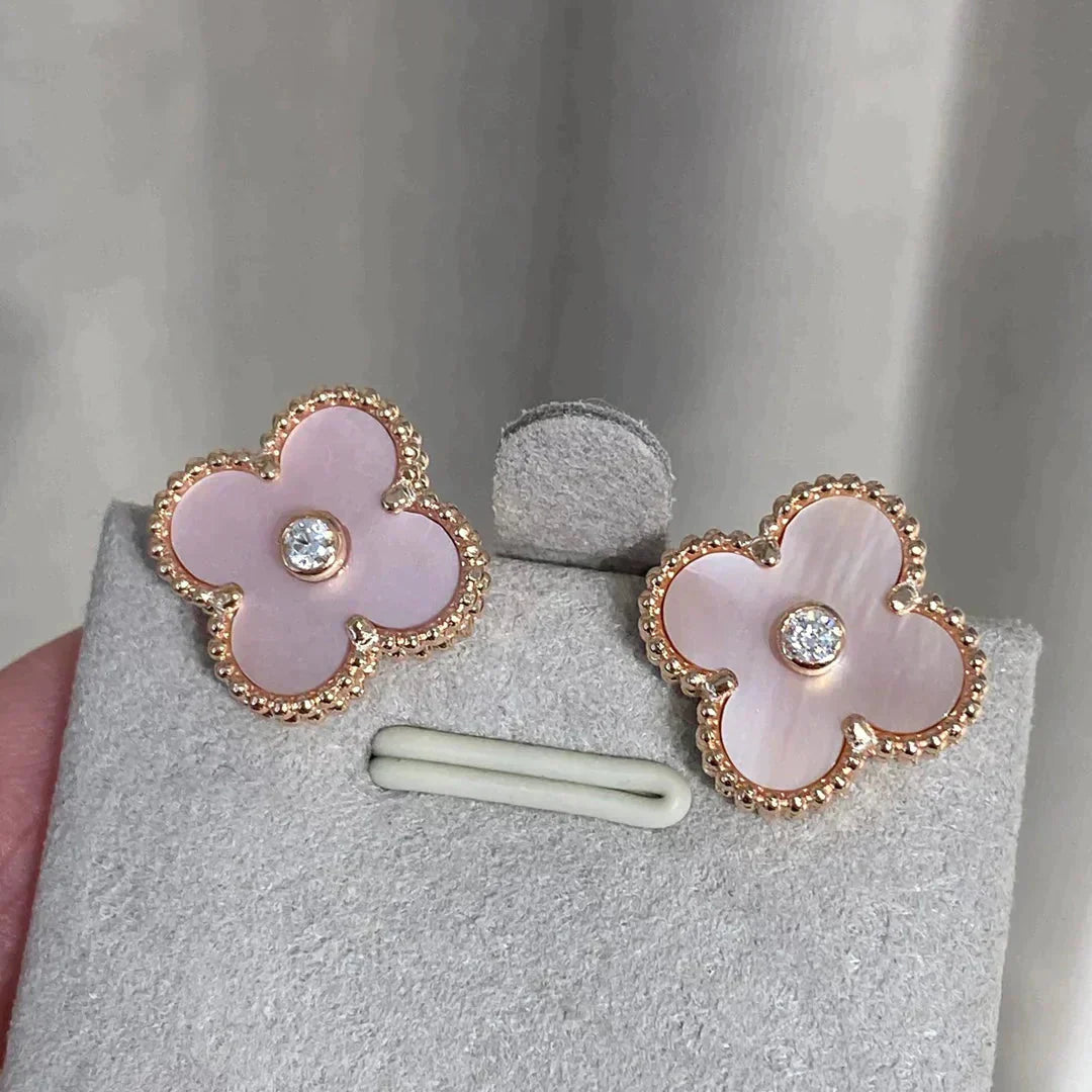 ¡®Glow Jewelry¡¯CLOVER MEDIUM 1 MOTIVE ROSA PERLMUTT DIAMANT OHRRINGE