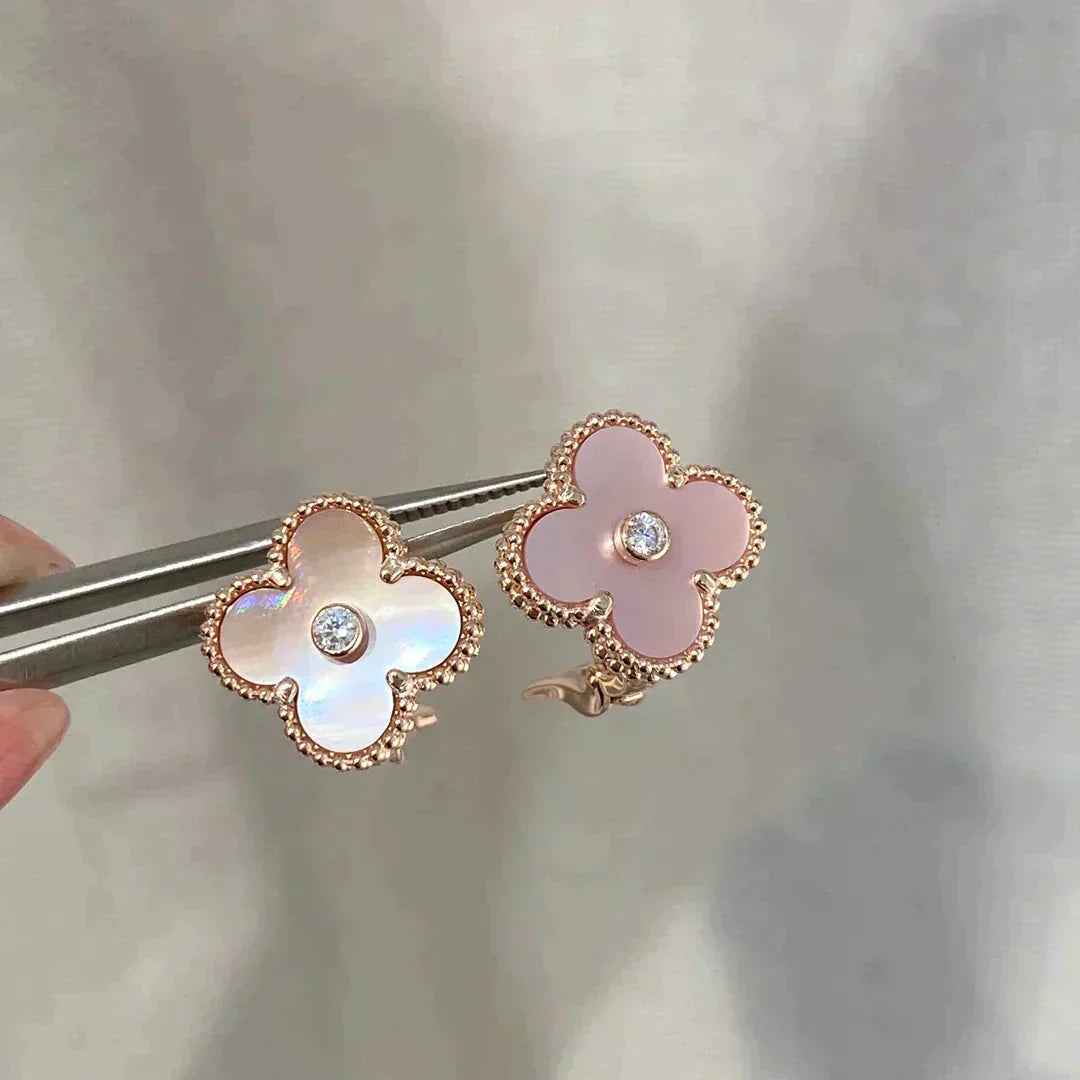 ¡®Glow Jewelry¡¯CLOVER MEDIUM 1 MOTIVE ROSA PERLMUTT DIAMANT OHRRINGE