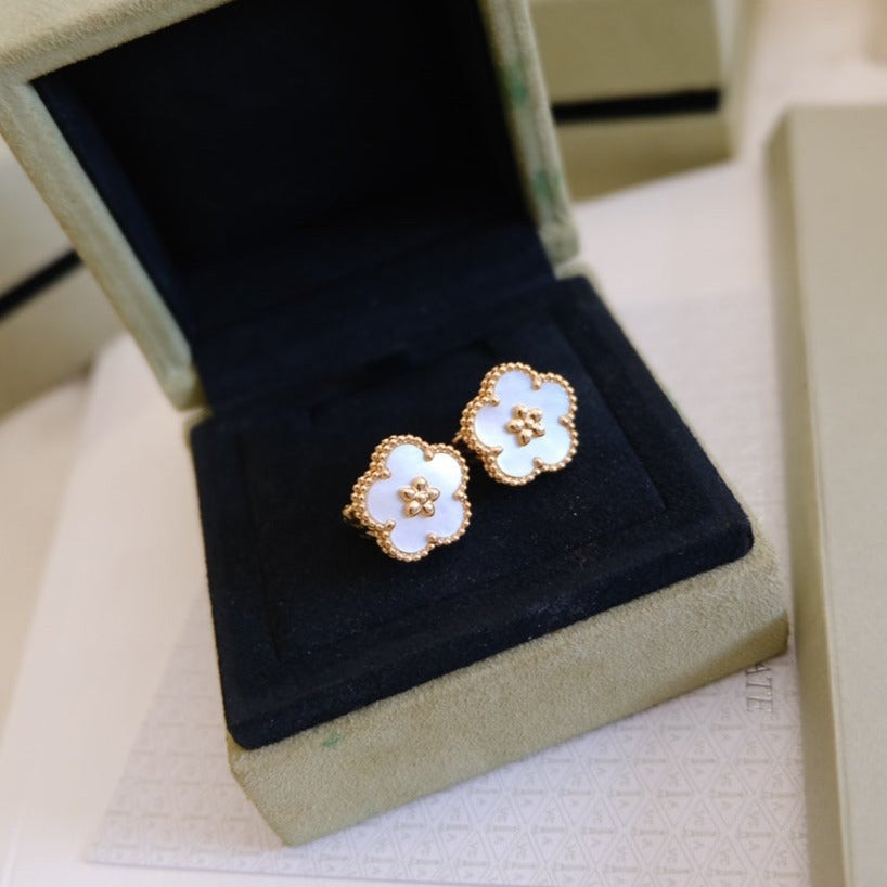 [Glow Jewelry]LUCKY PINK GOLD WHITE MOP EARRINGS