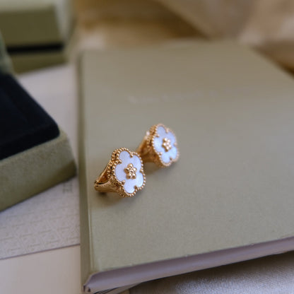 [Glow Jewelry]LUCKY PINK GOLD WHITE MOP EARRINGS