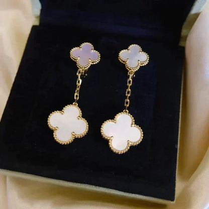 [Glow Jewelry]CLOVER 2 MOTIF WHITE MOP EARRINGS