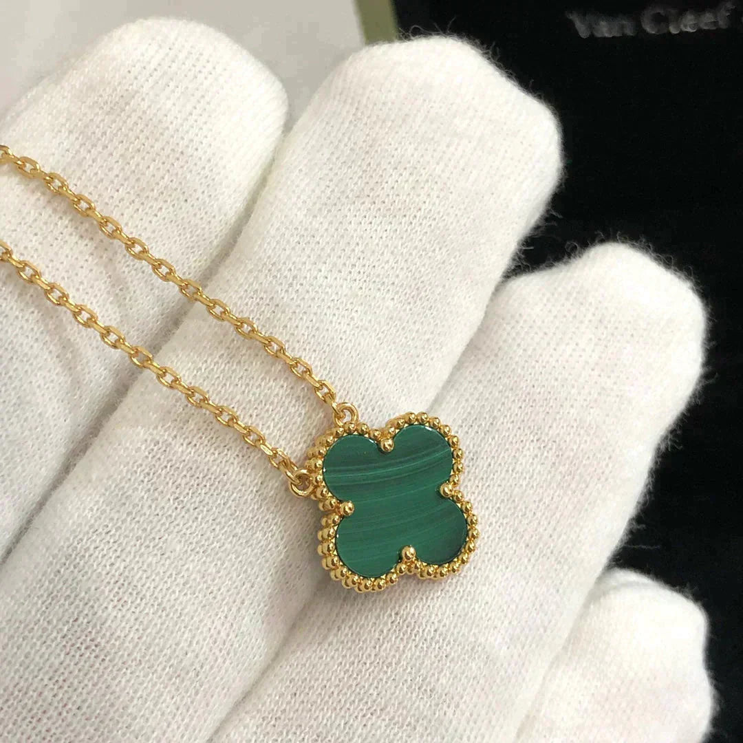 [Glow Jewelry]CLOVER 15MM MALACHITE SINGLE FLOWER  NECKLACE