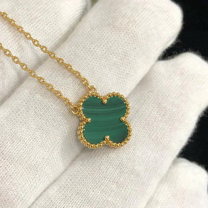 [Glow Jewelry]CLOVER 15MM MALACHITE SINGLE FLOWER  NECKLACE