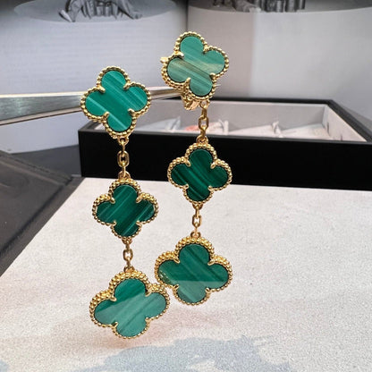 [Glow Jewelry]CLOVER MALACHITE 3 MOTIFS GOLD