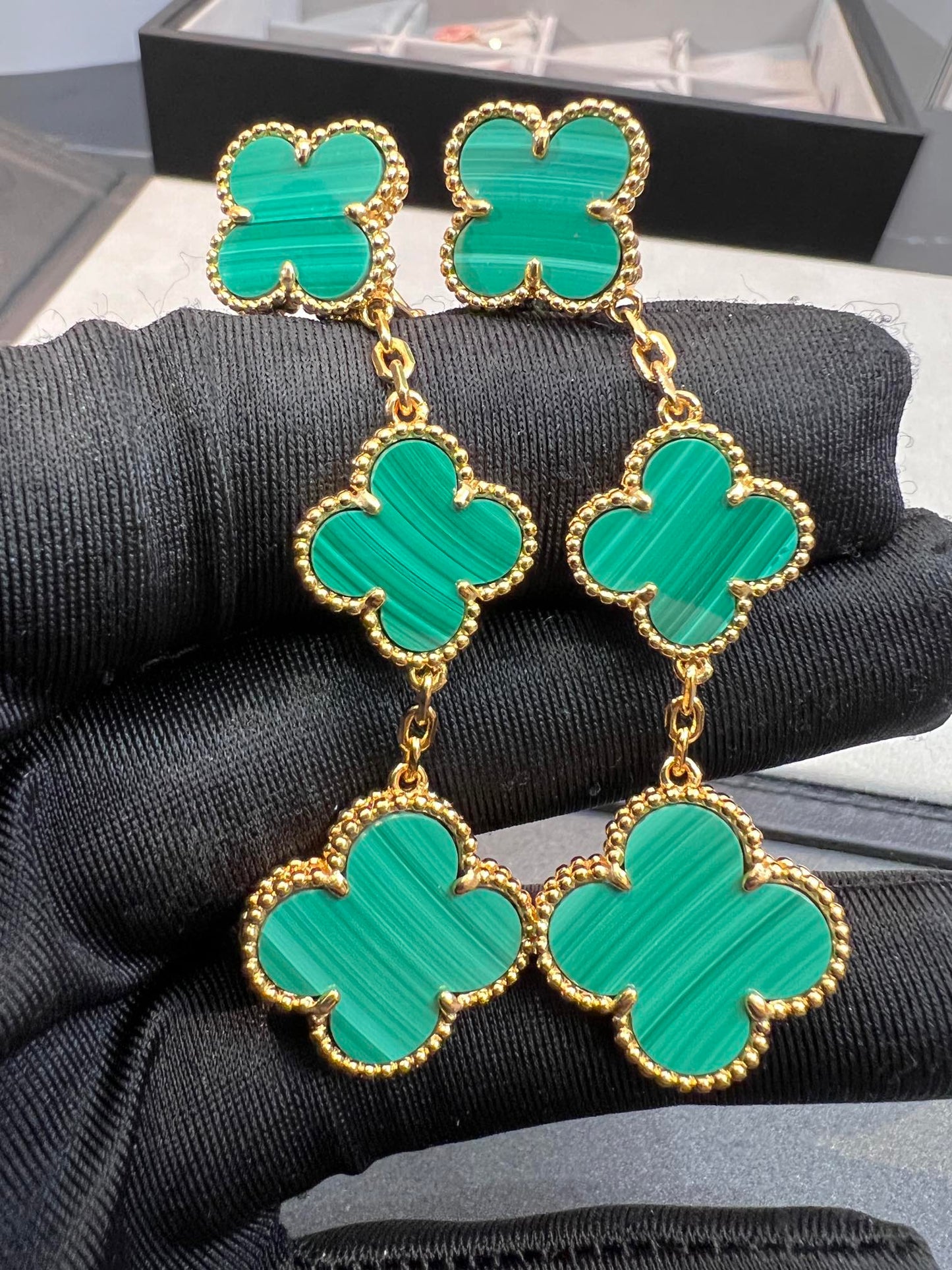 [Glow Jewelry]CLOVER MALACHITE 3 MOTIFS GOLD