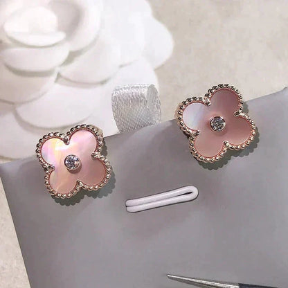 ¡®Glow Jewelry¡¯CLOVER MEDIUM 1 MOTIVE ROSA PERLMUTT DIAMANT OHRRINGE
