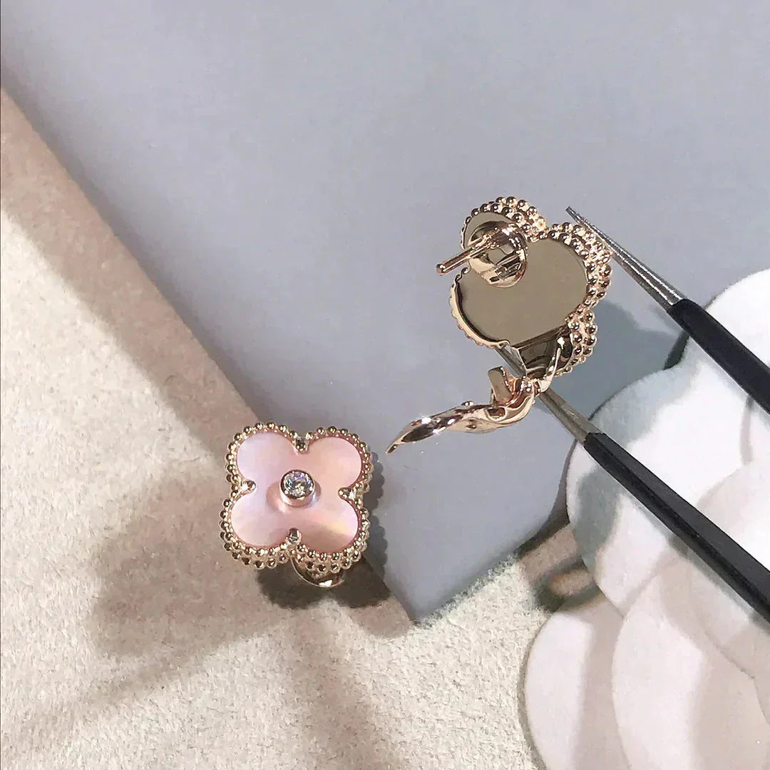 ¡®Glow Jewelry¡¯CLOVER MEDIUM 1 MOTIVE ROSA PERLMUTT DIAMANT OHRRINGE