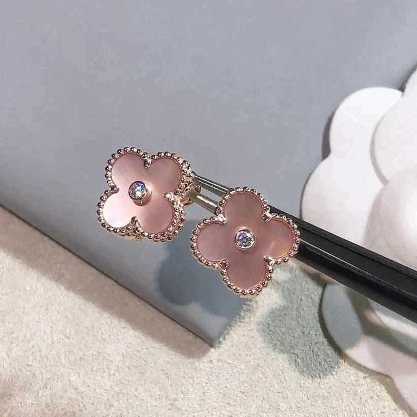 ¡®Glow Jewelry¡¯CLOVER MEDIUM 1 MOTIVE ROSA PERLMUTT DIAMANT OHRRINGE