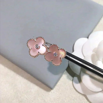[Glow Jewelry]CLOVER MEDIUM 1 MOTIFS  PINK MOP DIAMOND EARRINGS