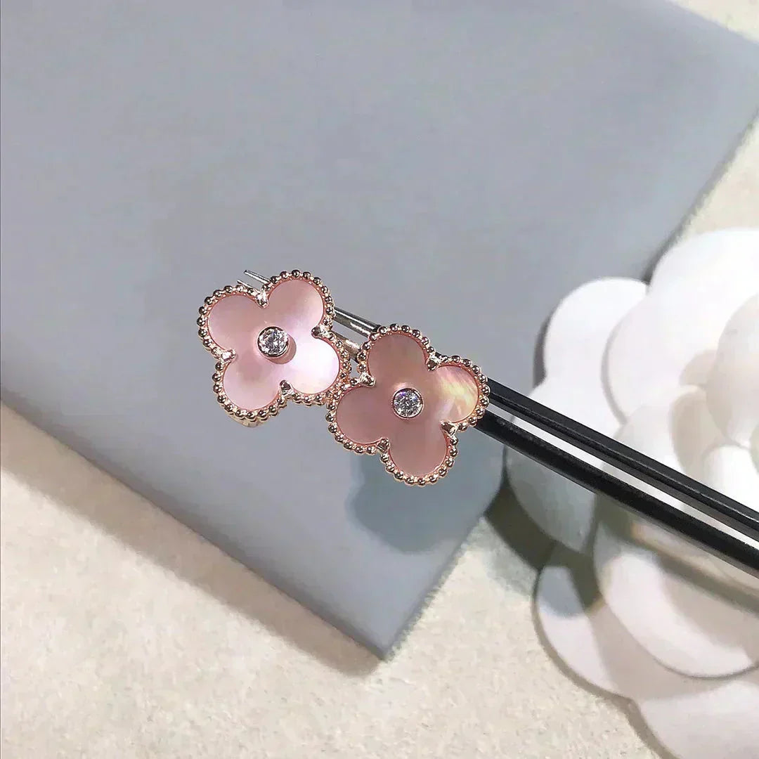 ¡®Glow Jewelry¡¯CLOVER MEDIUM 1 MOTIVE ROSA PERLMUTT DIAMANT OHRRINGE