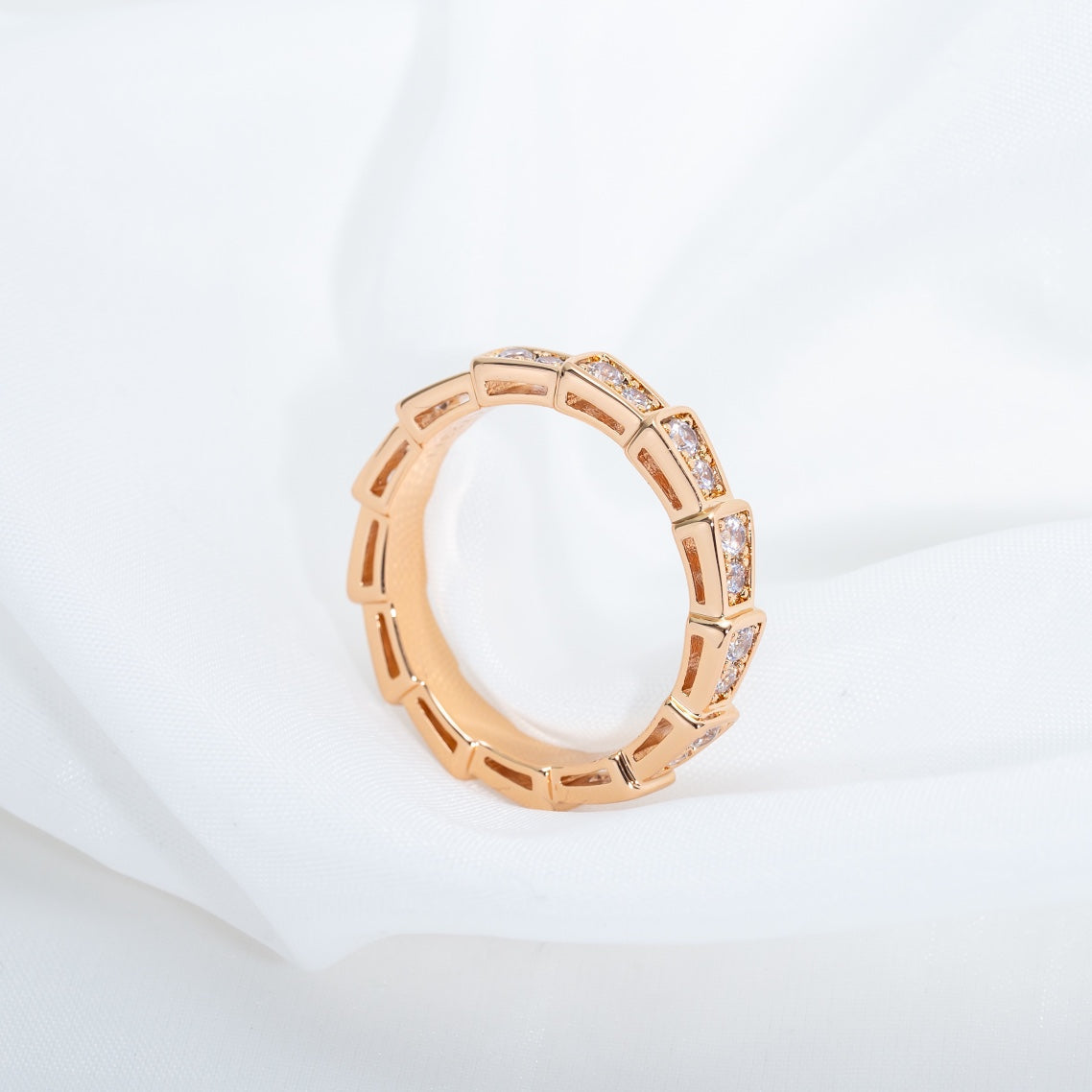 [Glow Jewelry]SERPENTI RING PINK GOLD DIAMOND PAVED 3MM