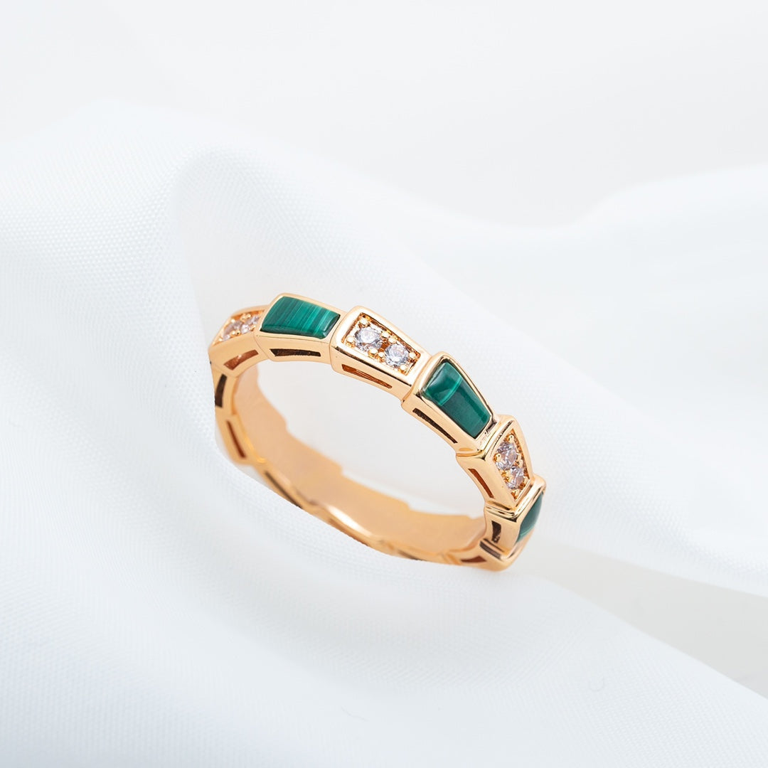 [Glow Jewelry]SERPENTI RING PINK GOLD MALACHITE DIAMOND 3MM