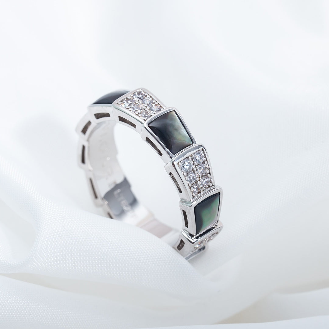 [Glow Jewelry]SERPENTI RING SILVER DIAMOND BLACK MOP 4MM