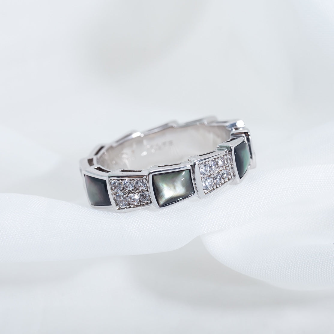 [Glow Jewelry]SERPENTI RING SILVER DIAMOND BLACK MOP 4MM