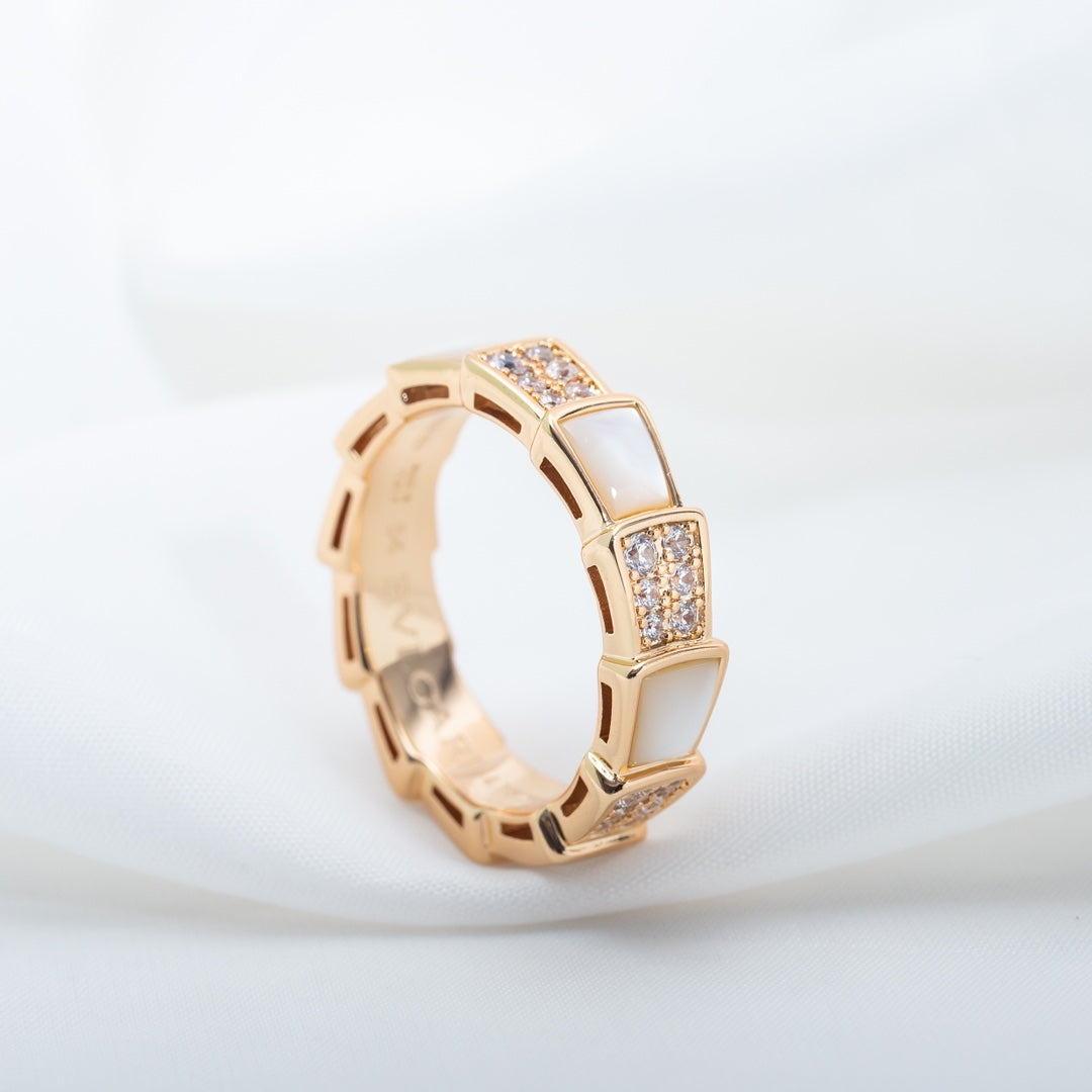 [Glow Jewelry]SERPENTI RING PINK GOLD MOP DIAMOND PAVED 4MM