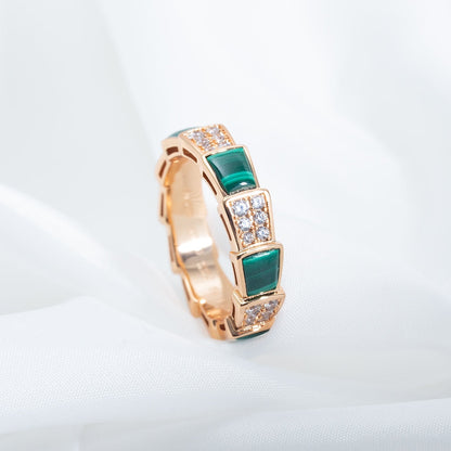 [Glow Jewelry]SERPENTI RING PINK GOLD MALACHITE DIAMOND PAVED 4MM