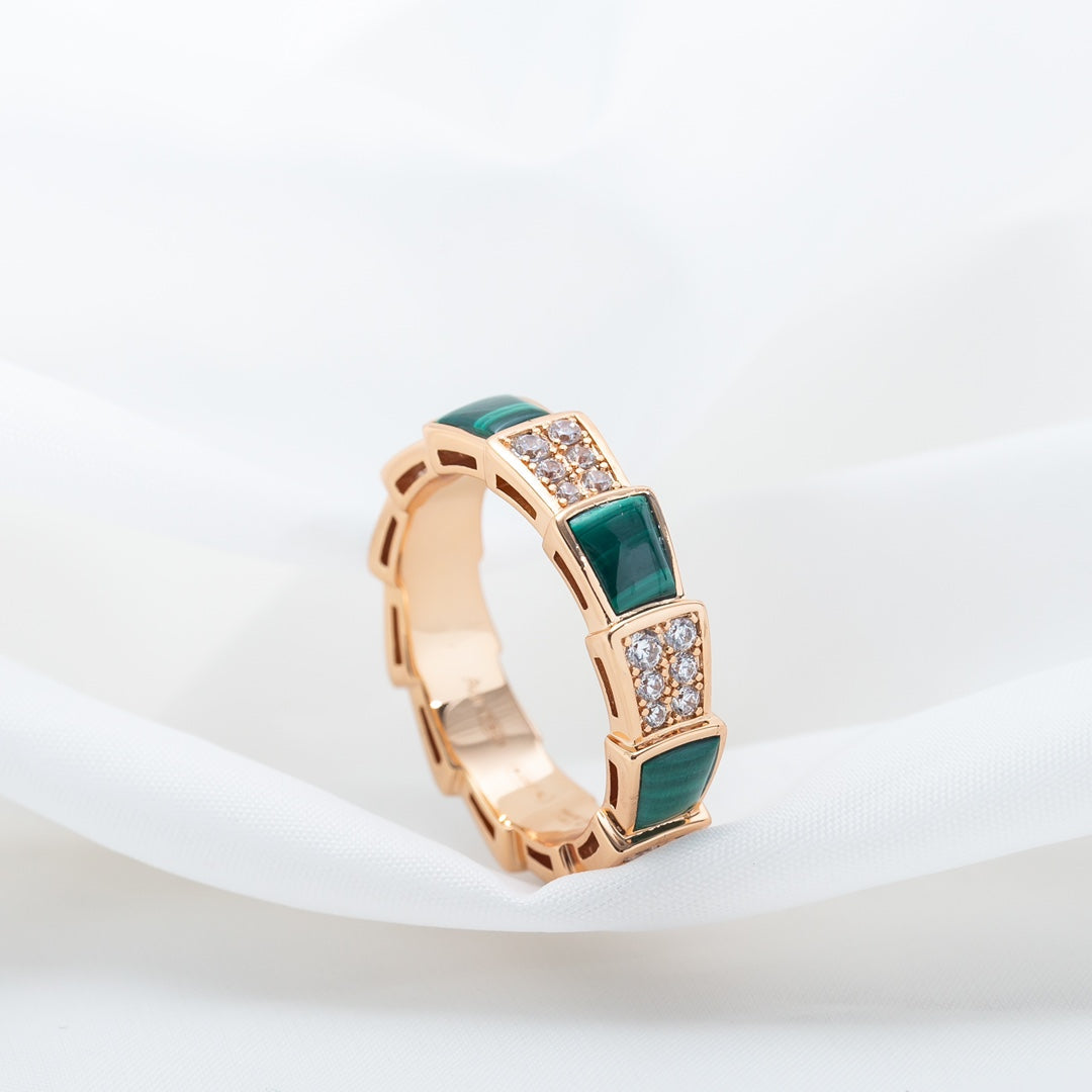 [Glow Jewelry]SERPENTI RING PINK GOLD MALACHITE DIAMOND PAVED 4MM