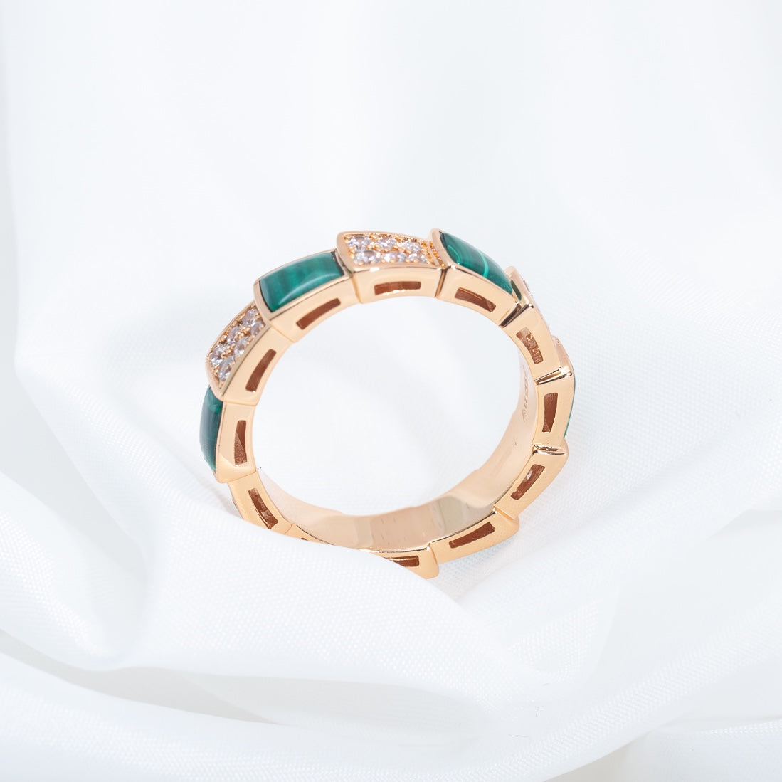 [Glow Jewelry]SERPENTI RING PINK GOLD MALACHITE DIAMOND PAVED 4MM