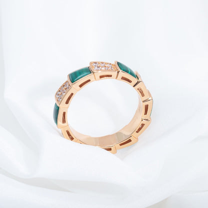 [Glow Jewelry]SERPENTI RING PINK GOLD MALACHITE DIAMOND PAVED 4MM