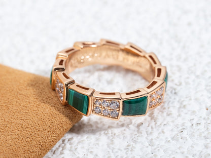[Glow Jewelry]SERPENTI RING PINK GOLD MALACHITE DIAMOND PAVED 4MM