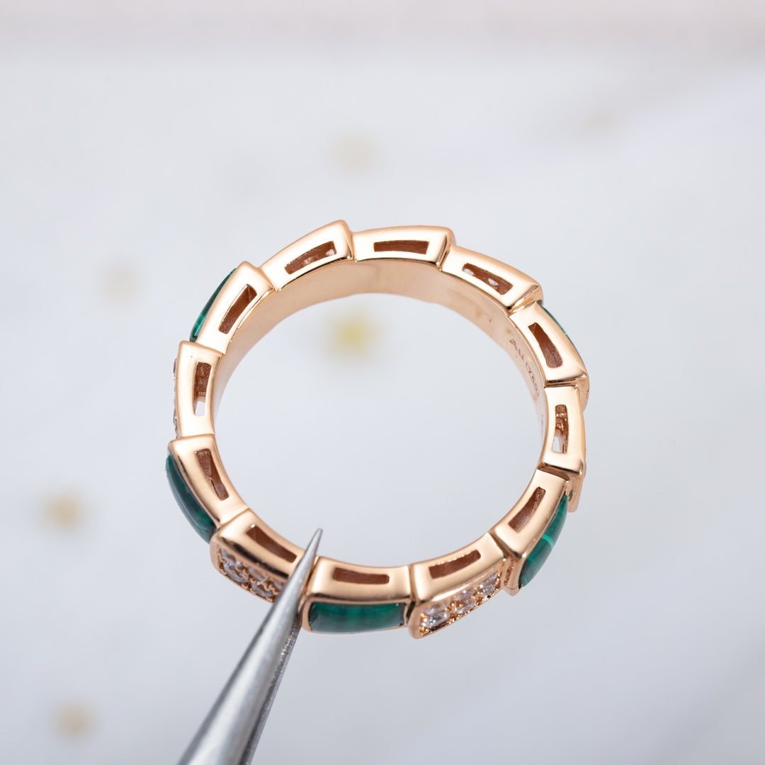 [Glow Jewelry]SERPENTI RING PINK GOLD MALACHITE DIAMOND PAVED 4MM