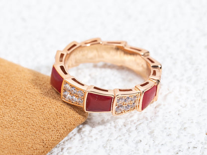 [Glow Jewelry]SERPENTI RING PINK GOLD CARNELIAN DIAMOND PAVED 4MM