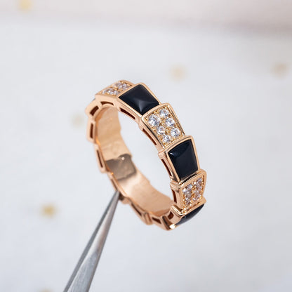 [Glow Jewelry]SERPENTI RING PINK GOLD BLACK MOP DIAMOND PAVED 4MM