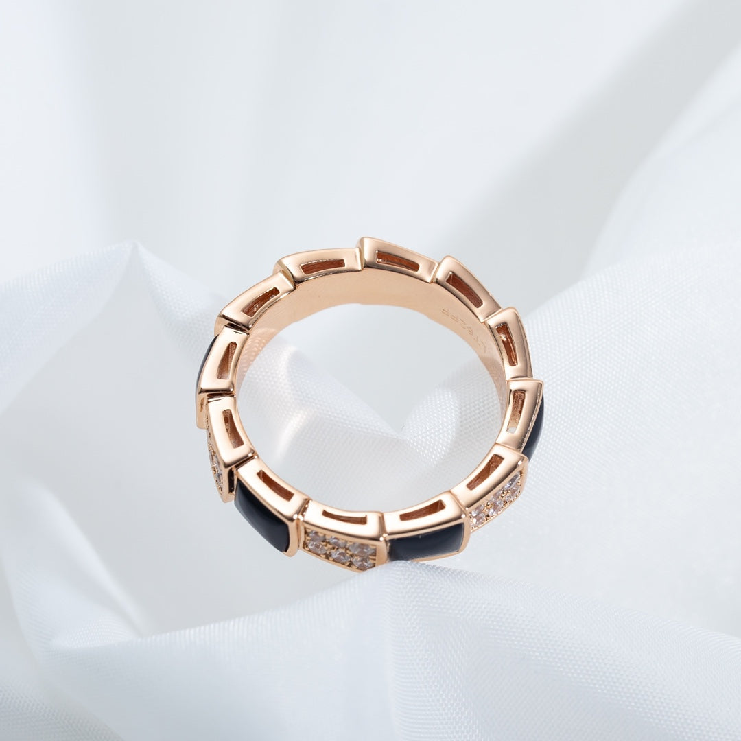 [Glow Jewelry]SERPENTI RING PINK GOLD BLACK MOP DIAMOND PAVED 4MM