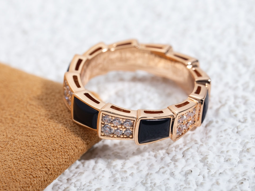 [Glow Jewelry]SERPENTI RING PINK GOLD BLACK MOP DIAMOND PAVED 4MM